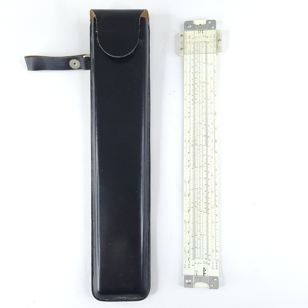 Vintage Pickett Model N-500-T White All Metal Slide Rule with case 1962